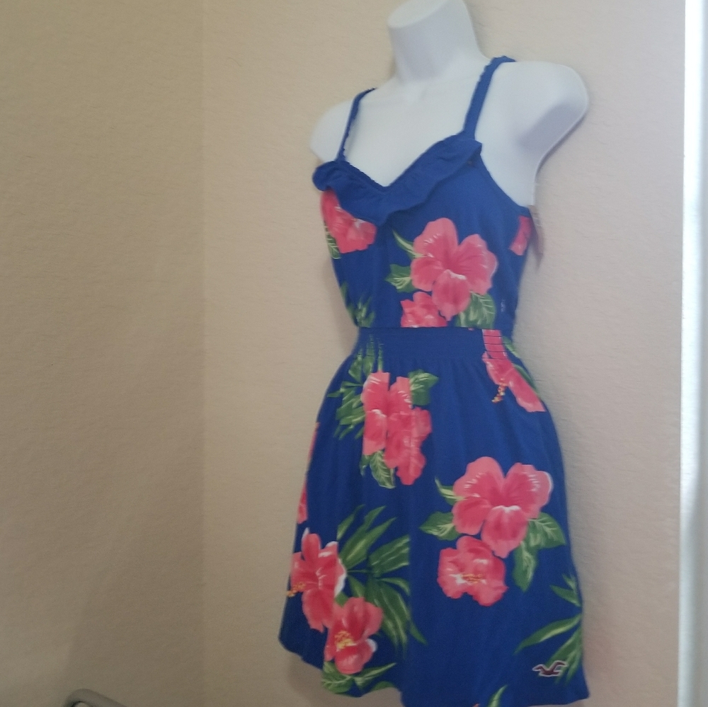NWT BLUE CORAL PINK HIBISCUS SUN DRESS CUTE DRESS